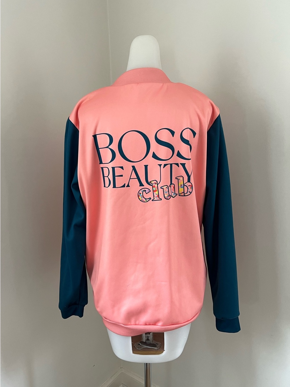 Boss Beauty Club Pink and Teal Bomber Jacket